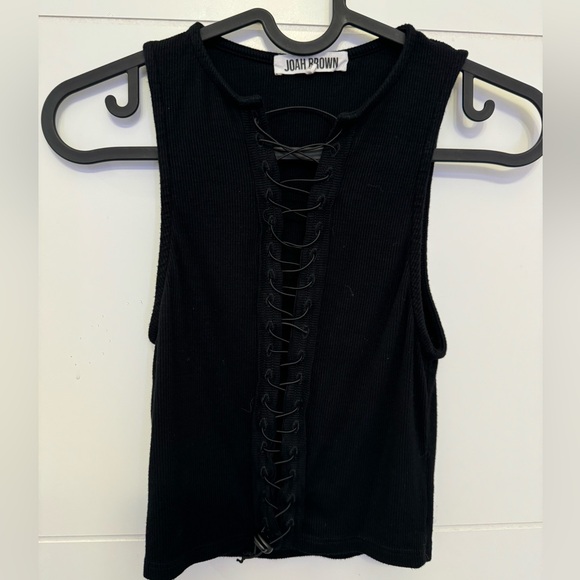 Joah Brown XS/S Black Lace Up Crop - Picture 2 of 6
